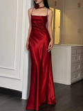 Niulatu Burguny Spaghetti Straps Long Prom Dress Backless Evening Dress HZ1007