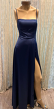 Niulatu A-line Navy Blue Prom Dress With Split Simple Evening Dress For Teens HZ1007