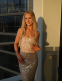 Niulatu Straps Champagne Sequin Sheath Long Prom Dress Evening Dress HZ1007