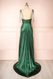 Niulatu Cowl Neck Spaghetti Straps Satin Prom Dress With Thigh Slit HZ0113