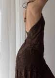 Niulatu Mermaid Sleeveless Halter Brown Long Prom Dress HZ0113
