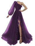 Niulatu tulle prom dress one shoulder evening dress HZ1007