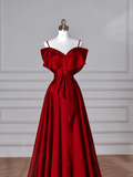 Niulatu Satin Off The Shoulder Prom Dress Bow A Line Evening Dress HZ1007