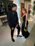Niulatu Forest Green Sequins V Neck Evening Dress HZ1007
