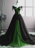 Niulatu Off The Shoulder Green A-line Sweetheart Tulle Long Party Dress Evening Dress HZ1007