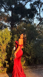 Niulatu Off The Shoulder Mermaid Evening Dress Red Satin Prom Dress HZ1007