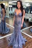 Niulatu V Neck Lace Mermaid Prom Dress Long Evening Dress HZ0113