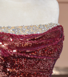 Niulatu Mermaid Strapless Red Sequin Tulle Long Prom Dress Party Dress HZ0113