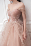 Niulatu Tulle Long Prom Dress Pink Evening Dress HZ1007
