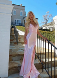 Niulatu Satin Appliques Mermaid Prom Dress Long Slit Evening Gown HZ1007
