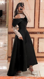 Niulatu Black A-line Satin Evening Dress Black Dinner Dress HZ1007