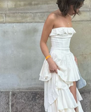Niulatu A-Line Strapless Chiffon Long Prom Dresses Formal Evening Dress SD2204