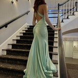 Niulatu Light Green Backless Long Prom Dress Mermaid Evening Dress HZ1007
