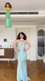 Niulatu Baby Blue Mermaid Spaghetti Strap Beaded Sequin Chiffon Prom Dress Party Dress HZ0113
