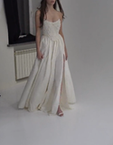 Niulatu Strapless Satin Beaded Evening Dress A Line Slit Prom Dress HZ1007