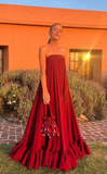 Niulatu Burgundy Strapless A Line Party Evening Dress Formal Prom Dress HZ1007