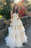 Niulatu A-Line Spaghetti Straps Ruffles Formal Evening Dresses Long Prom Dress HZ1007