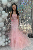 Elegant Mermaid Sweetheart Lace Pink Long Birthday Dress Prom Dress Baddie Summer 20th Birthday Outfit HZ1214
