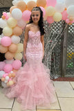 Elegant Mermaid Sweetheart Lace Pink Long Birthday Dress Prom Dress Baddie Summer 20th Birthday Outfit HZ1214