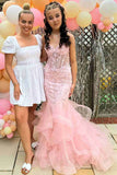 Elegant Mermaid Sweetheart Lace Pink Long Birthday Dress Prom Dress Baddie Summer 20th Birthday Outfit HZ1214