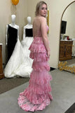 Niulatu A-line Lace Appliques Ruffled Tiered Prom Dresses With HZ1007