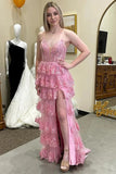 Niulatu A-line Lace Appliques Ruffled Tiered Prom Dresses With HZ1007