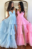 Niulatu Spaghetti Straps Long Tiered Tulle Prom Dress With HZ1007