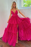 Niulatu Spaghetti Straps Long Tiered Tulle Prom Dress With HZ1007