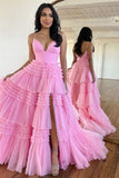 Niulatu Spaghetti Straps Long Tiered Tulle Prom Dress With HZ1007