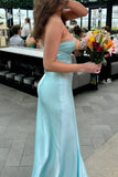 Knot Front Aqua Satin Fitted Long Party HZ0308