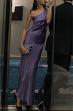 Niulatu Purple One Shoulder Long Evening Dress Purple Reception Dress HZ1007