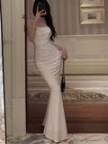Niulatu Spaghetti Straps White Mermaid Evening Dress Long Prom Dress HZ1007