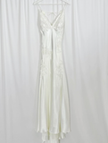 Niulatu Mermaid V Neck Appliques Satin Open Back Long Prom Dress Outfits HZ0113