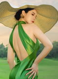 Niulatu Green Sheath Halter Satin Open Back Prom Dress 21th Birthday Dress HZ0113