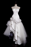 Niulatu Mermaid Halter White Floral Satin Tulle Long Wedding Dress HZ0113
