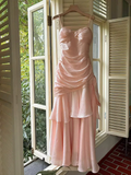 Niulatu Pink Sweetheart Straps Mermaid Evening Dress Satin Long Prom Dress HZ1007
