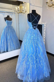 Niulatu Straps Blue Applique Formal Dress Prom Dress Evening Dress HZ1007