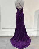 Niulatu Purple Prom Dress Sequin Mermaid Formal Evening Dress Split HZ1007