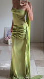 Niulatu Green Strapless Ruched Long Prom Dress Formal Evening Dress HZ1007