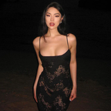 Niulatu Black Lace Long Prom Dress Spaghetti Straps Party Evening Dress HZ1007