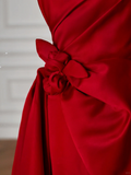 Niulatu Red Satin Strapless Prom Dress A Line Formal Evening Dress HZ1007