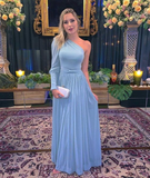 Niulatu One Sleeve Evening Dress Blue Wedding Guest Outfit HZ1007