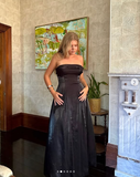 Niulatu Black Strapless A Line Evening Dress Long Prom Dress HZ1007