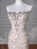 Niulatu Strapless Tulle Sequins Mermaid Prom Dress Long Evening Dress HZ1007
