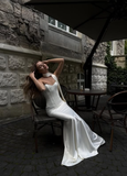 Niulatu Mermaid Sweetheart Neck White Satin Long Prom Dress Wedding Dress HZ0113
