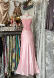 Niulatu Pink Spaghetti Straps Satin Mermaid Prom Evening Dress HZ1007