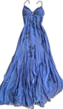Niulatu Spaghetti Straps Blue Chiffon Long Prom Dress Party Evening Dress HZ1007