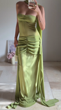 Niulatu Green Strapless Ruched Long Prom Dress Formal Evening Dress HZ1007