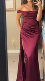 Niulatu Satin Off The Shoulder Slit Prom Dress Evening Dress HZ1007