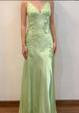 Niulatu Mermaid V Neck Appliques Satin Open Back Long Prom Dress Outfits HZ0113